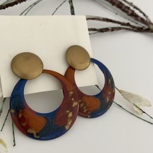 Womens Retro Artsy Gold Fleck Pierced Earrings